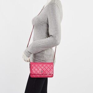Chanel Pink Quilted Lambskin Leather Classic WOC Clutch Bag